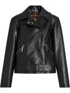 Burberry Tartan-lined Leather Biker Jacket - Black