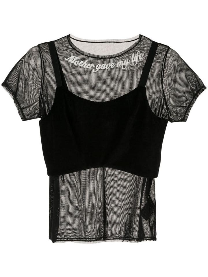 Tu Es Mon Trésor Sequin Detail Mesh T-shirt - Black