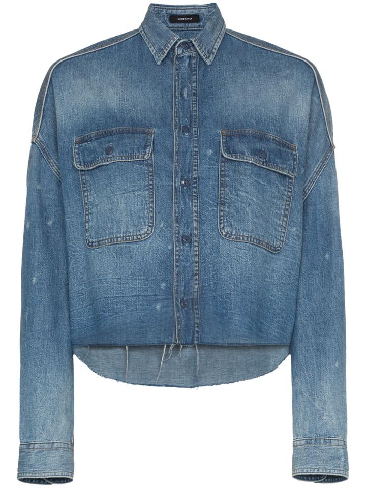 R13 Cropped Denim Shirt - Blue