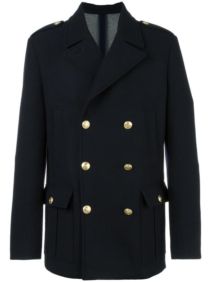 Pierre Balmain Notched Lapel Short Coat, Men's, Size: 52, Blue, Polyamide/polyester/spandex/elastane/polyacrylic