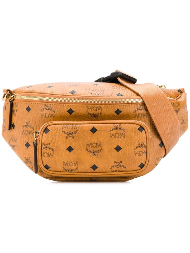 Mcm Logo Printed Belt Bag - Brown