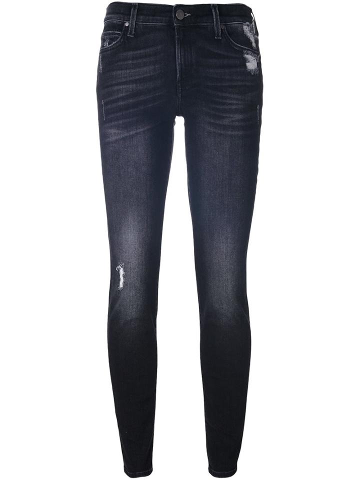 7 For All Mankind Distressed Skinny Jeans, Women's, Size: 30, Black, Cotton/spandex/elastane
