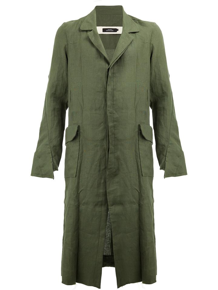 A New Cross Creased Single-breasted Coat - Green