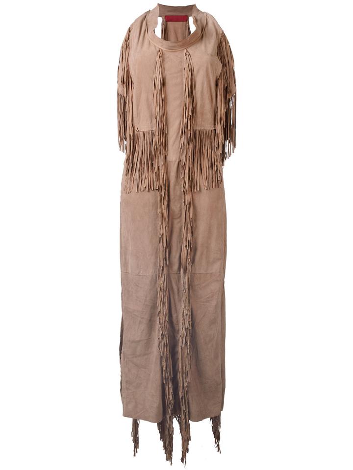 Di Liborio - Fringed Maxi Dress - Women - Suede - 40, Brown, Suede