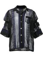 Sacai Embellished Transparent Panel Shirt, Women's, Size: 2, Black, Cotton/polyester