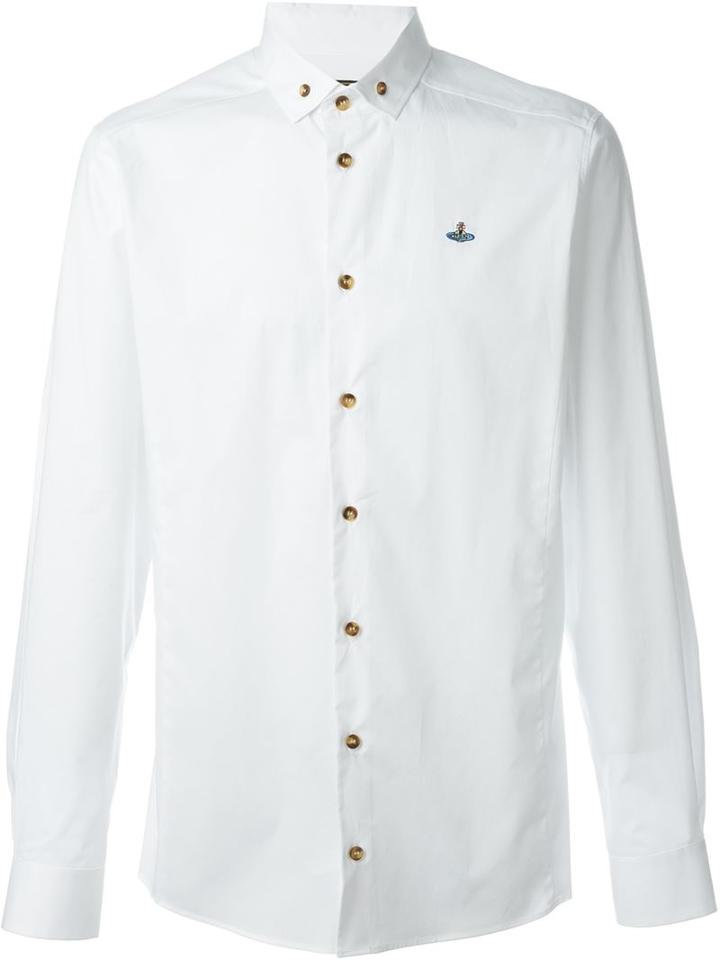 Vivienne Westwood Man Embroidered Logo Shirt, Men's, Size: 52, White, Cotton/spandex/elastane