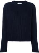 Carven Ribbed Cropped Jumper, Women's, Size: Large, Blue, Cotton/nylon/viscose/lambs Wool