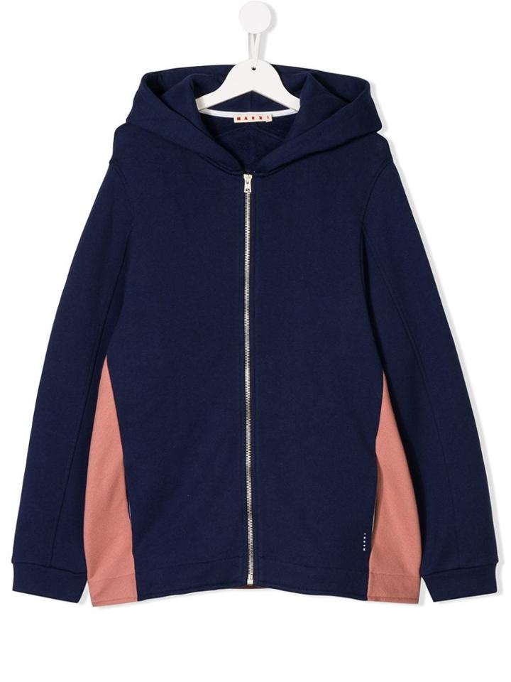 Marni Kids Teen Colour Block Zip Hoodie - Blue