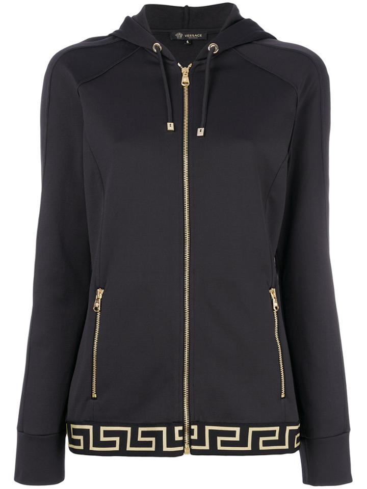Versace Border Print Zipped Hoodie - Grey