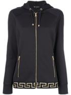 Versace Border Print Zipped Hoodie - Grey