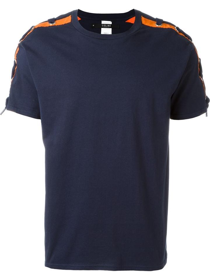 Sibling Laced Sleeve T-shirt, Men's, Size: M, Blue, Cotton