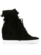 Casadei Fringed Hi-top Wedge Sneakers, Women's, Size: 35, Black, Suede/leather/rubber