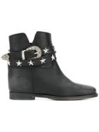 Via Roma 15 Star Stud Buckle Strap Ankle Boots - Black