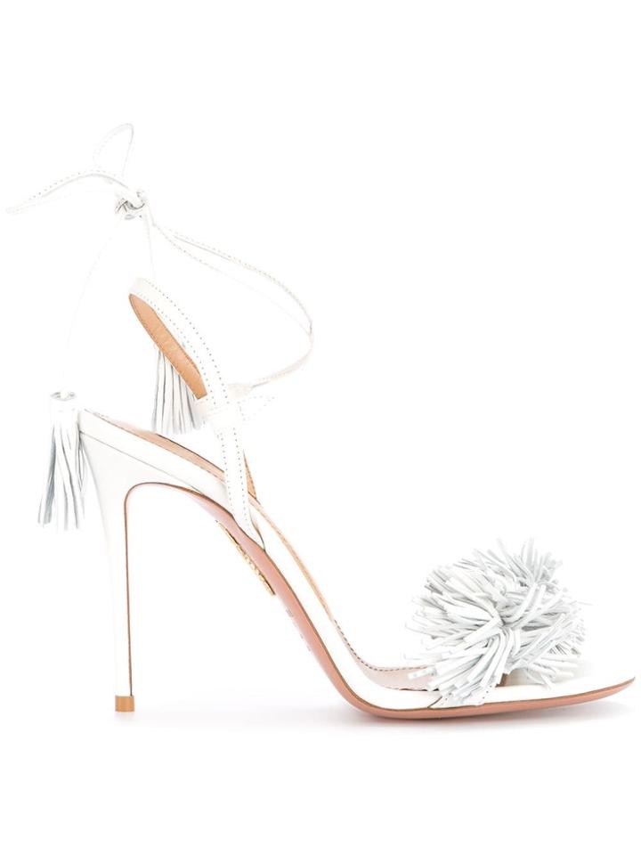 Aquazzura Pom Pom Sandals - White