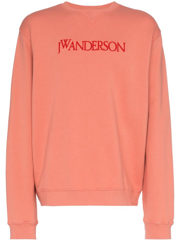 Jw Anderson Pink Logo Embroidered Cotton Sweatshirt - Pink & Purple