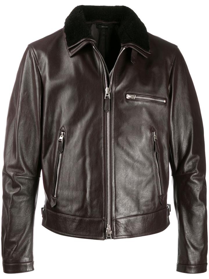 Tom Ford Shearling Collar Biker Jacket - Brown
