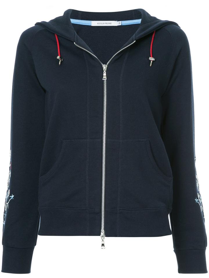 Guild Prime Floral-embroidered Zip-up Hoodie - Blue