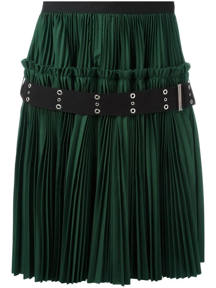 Sacai Buckled Pleated Skirt, Women's, Size: 2, Green, Cotton/polyester