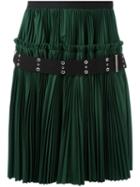 Sacai Buckled Pleated Skirt, Women's, Size: 2, Green, Cotton/polyester