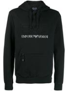 Ea7 Emporio Armani Logo Embossed Hoodie - Black