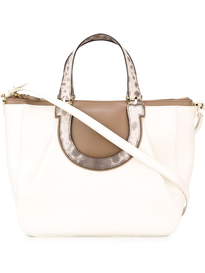 Salvatore Ferragamo Nala Tote, Women's, White, Silk/calf Leather