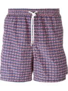Kiton Square Print Swim Shorts, Men's, Size: 48, Red, Polyester