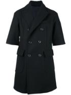 Wooster + Lardini Shortsleeved Double-breasted Coat, Men's, Size: 50, Black, Wool/viscose/cotton
