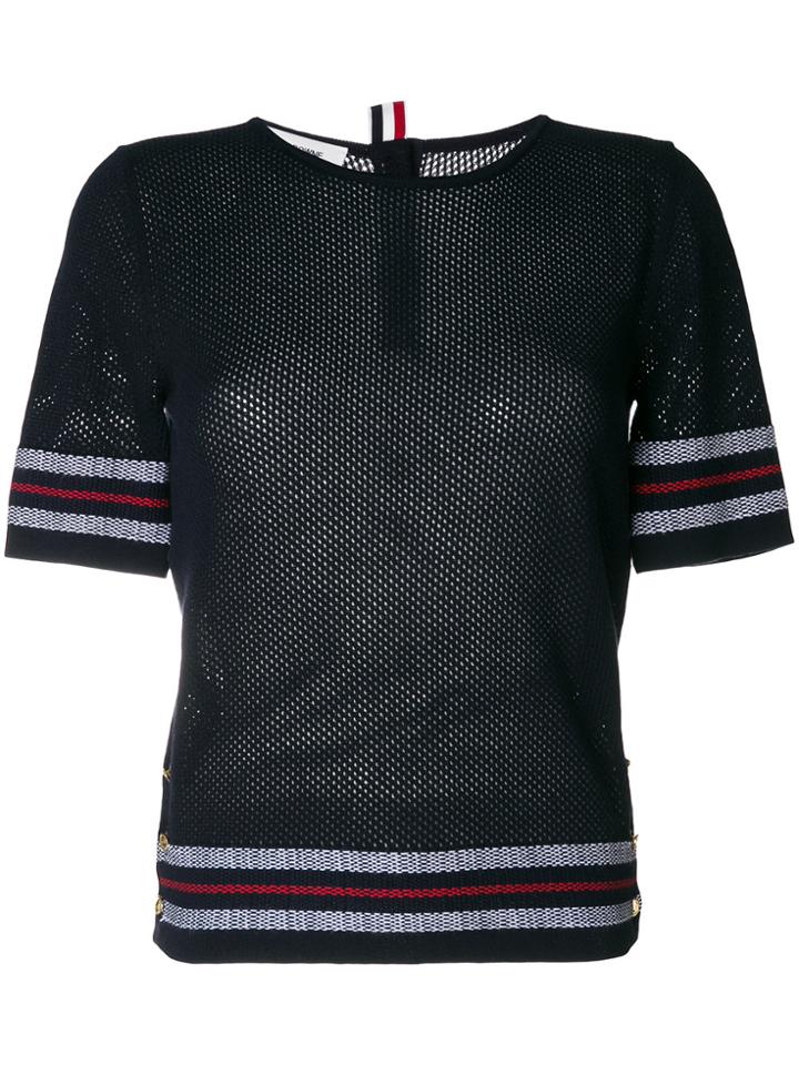 Thom Browne Mesh Stitch V-neck Cardigan With Float Stitch Red, White