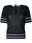 Thom Browne Mesh Stitch V-neck Cardigan With Float Stitch Red, White