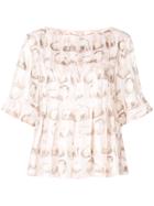 Carven Printed Pleated Blouse - Pink & Purple