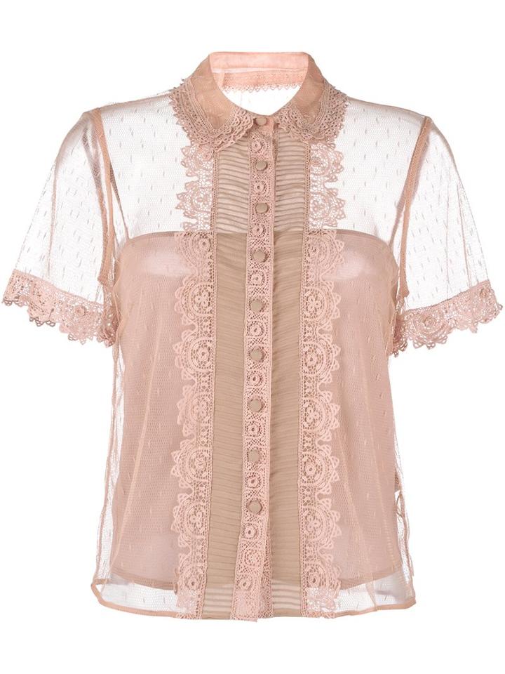Red Valentino Lace-trimmed Tulle Blouse