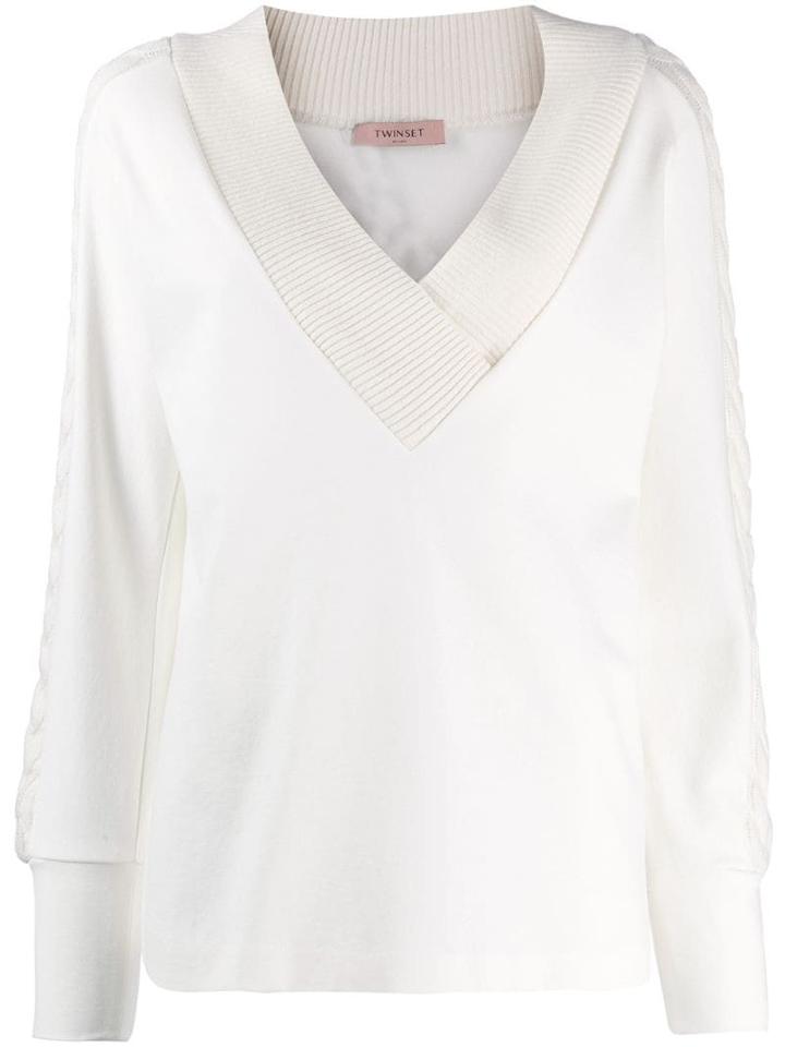 Twin-set Ribbed V-neck Jumper - White