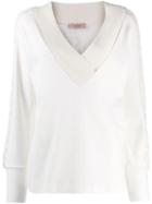 Twin-set Ribbed V-neck Jumper - White