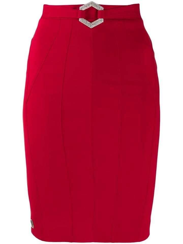 Philipp Plein Stretch-cady Fitted Skirt - Red