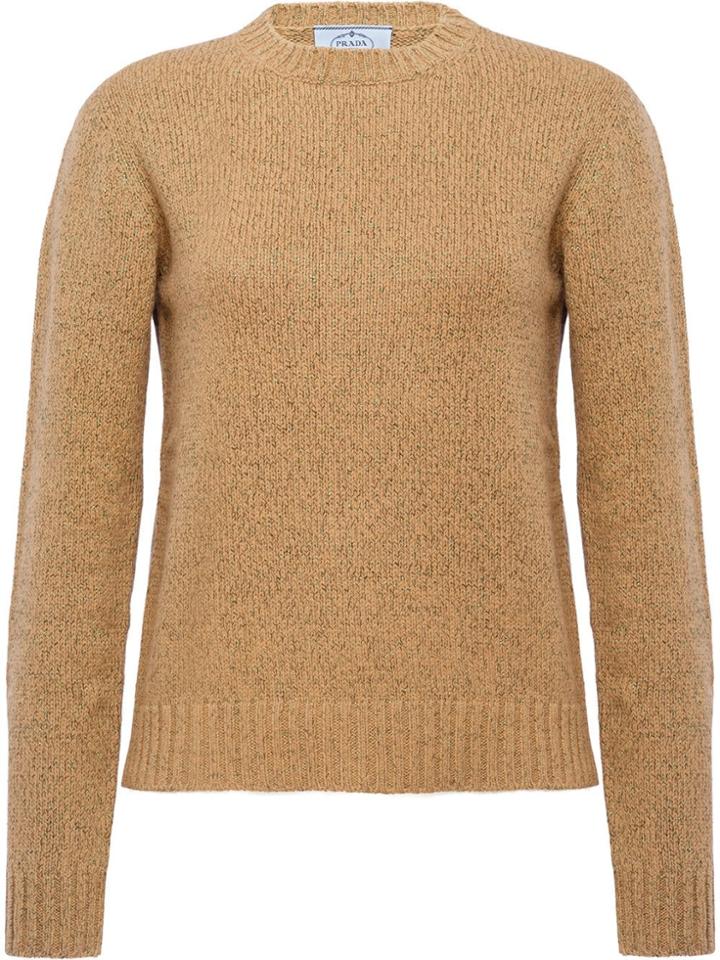 Prada Lamé Sweater With Leather Patches - Brown