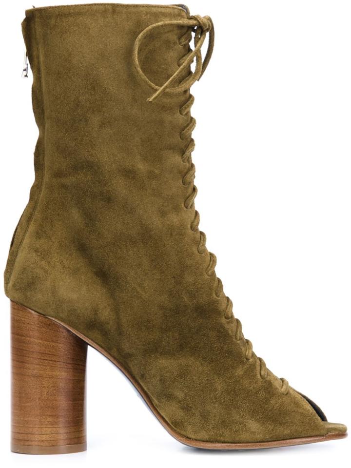 Valas Peep-toe Lace-up Boots - Green