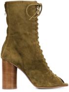 Valas Peep-toe Lace-up Boots - Green