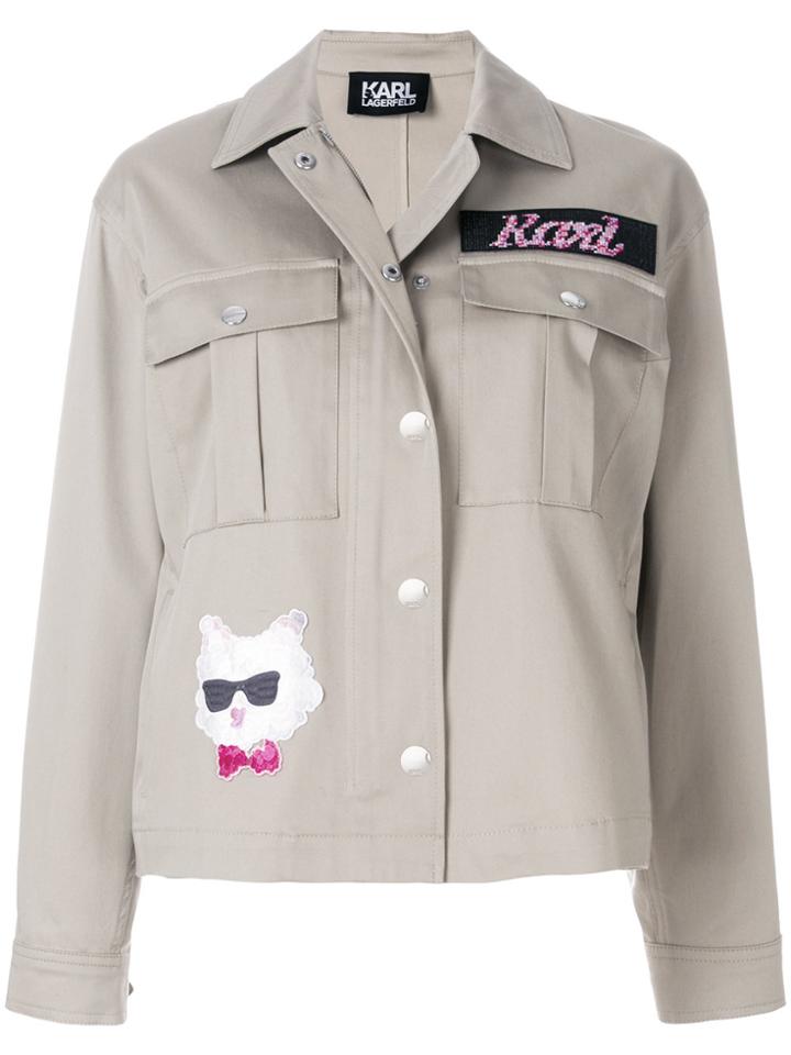 Karl Lagerfeld Patch-appliquéd Field Jacket - Nude & Neutrals