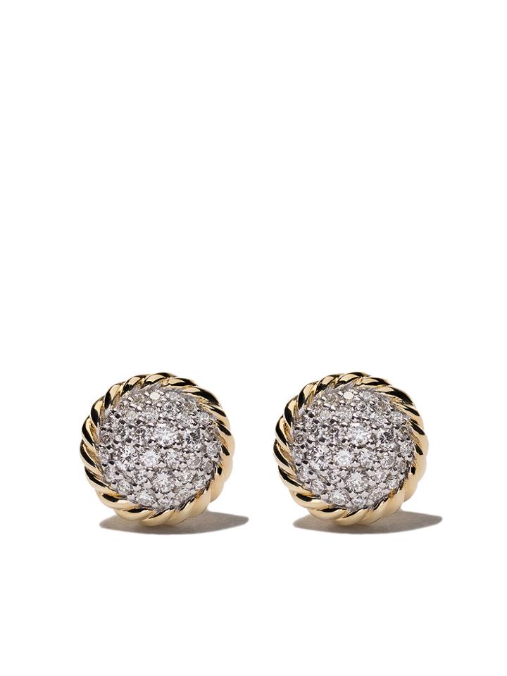 David Yurman 18kt Yellow Gold Petite Pavé Diamond Stud Earrings -