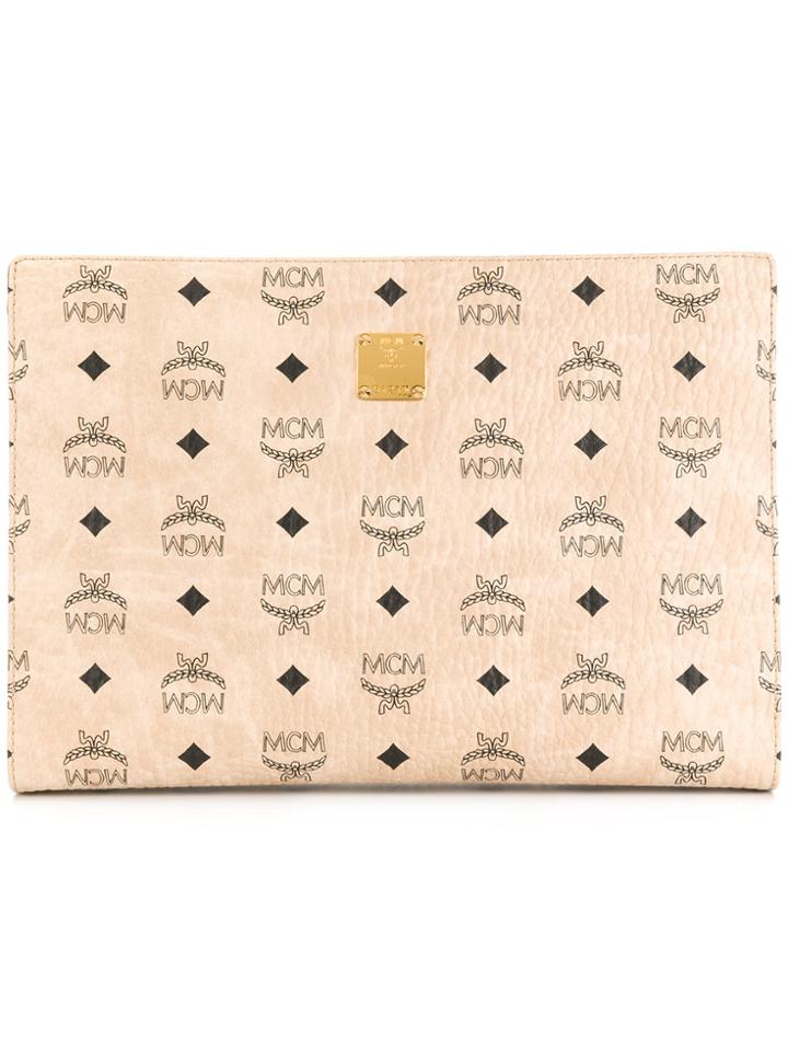 Mcm Logo Zipped Clutch - Nude & Neutrals