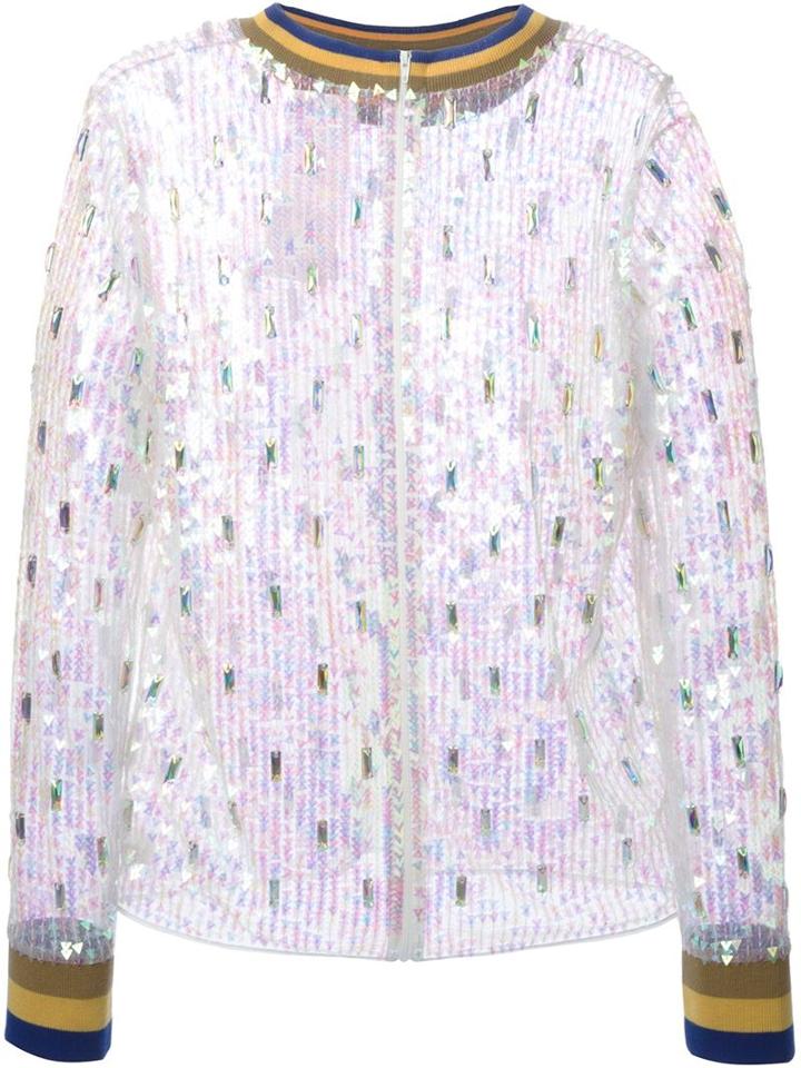 Ashish Sequinned Long Sleeved Top, Women's, Size: Medium, White, Nylon/polyester