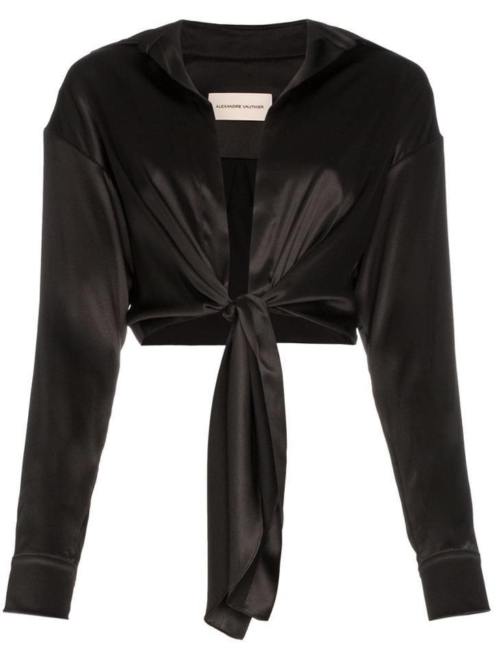 Alexandre Vauthier Deep V Bow Tie Cropped Shirt - Black