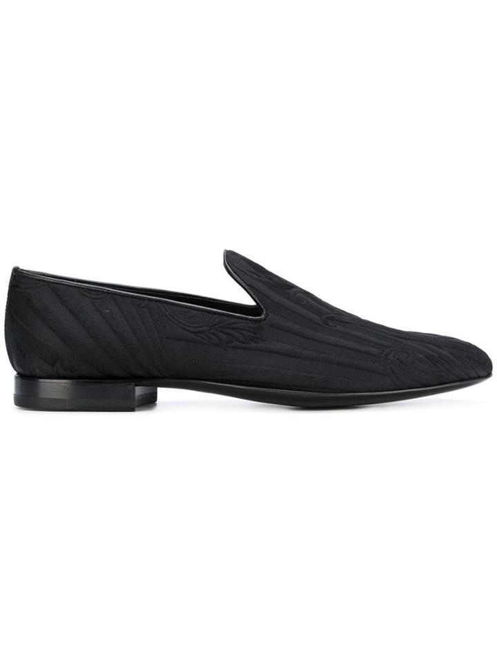 Versace Baroque Embossed Slippers - Black