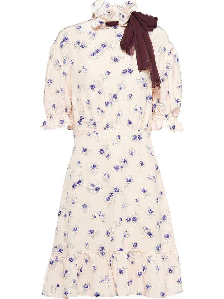 Miu Miu Rose Printed Marocain Dress - Pink