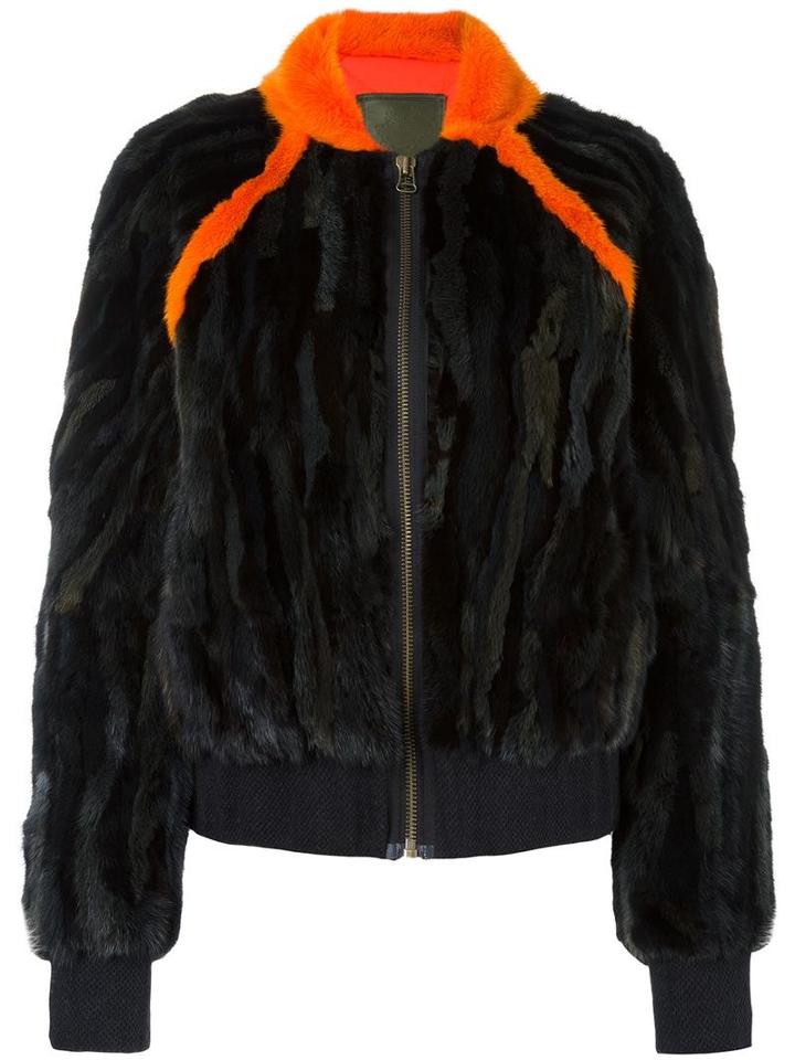 Mr & Mrs Italy Zipped Short Coat, Women's, Size: Small, Yellow/orange, Mink Fur/polyester/polyamide/virgin Wool
