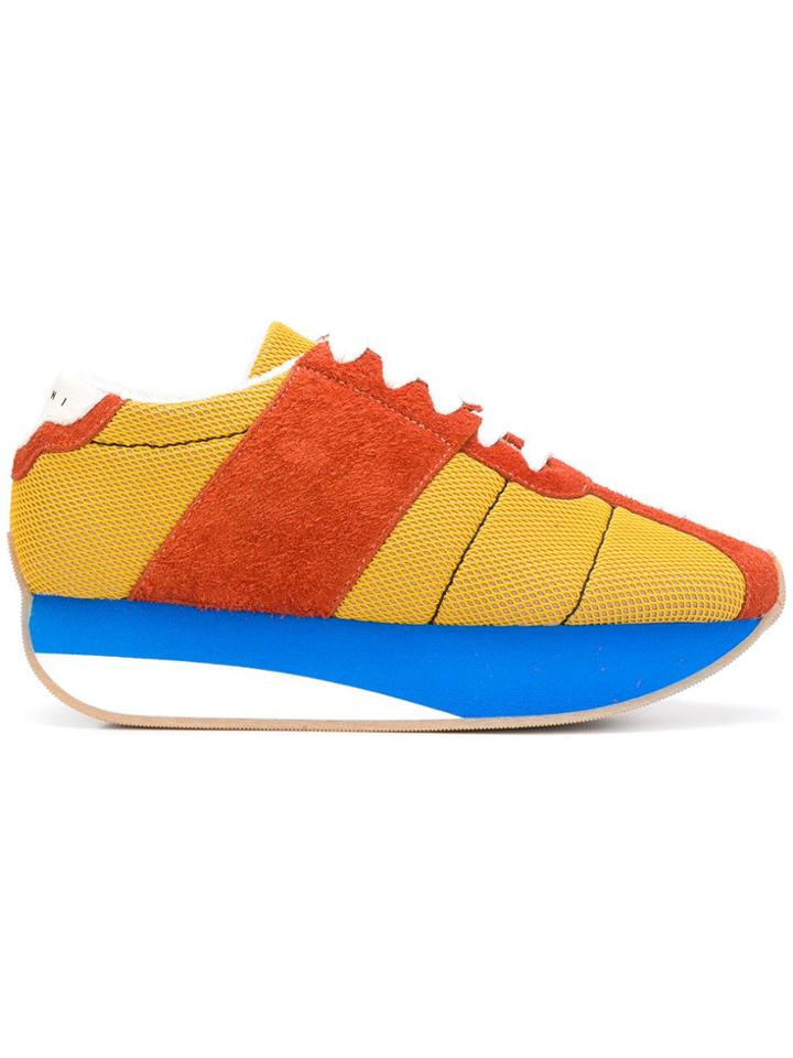 Marni Colour Block Lace-up Sneakers - Yellow & Orange