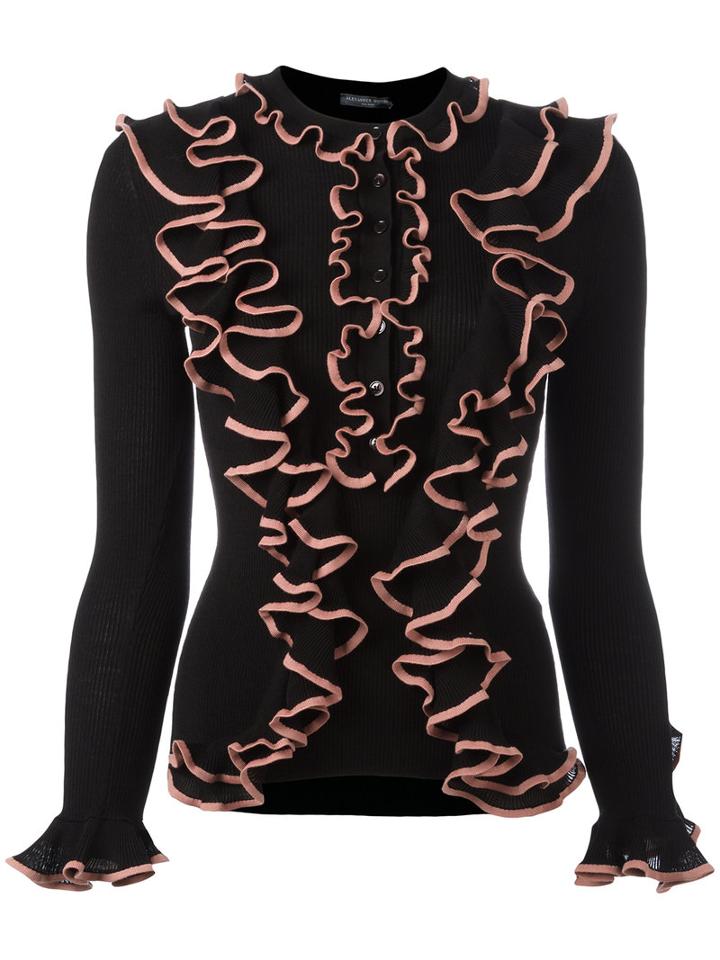 Alexander Mcqueen Ruffle Front Jumper, Women's, Size: Small, Black, Wool