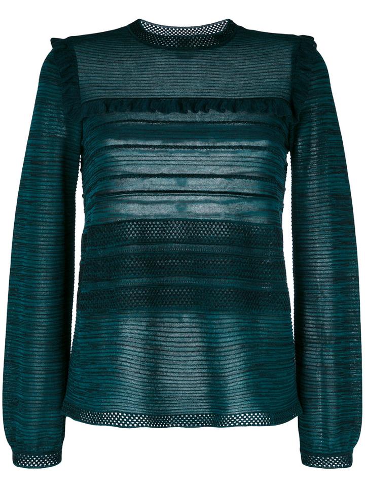 M Missoni - Knitted Frill Trim Blouse - Women - Cotton/polyamide/polyester/viscose - 44, Blue, Cotton/polyamide/polyester/viscose
