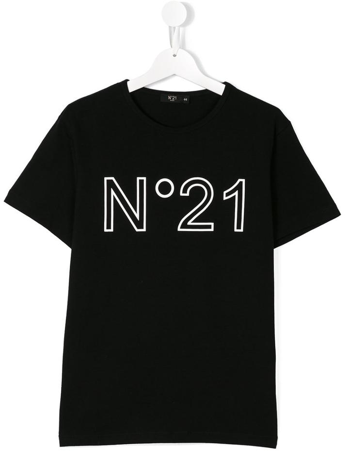 No21 Kids - Logo Print T-shirt - Kids - Cotton/spandex/elastane - 16 Yrs, Black