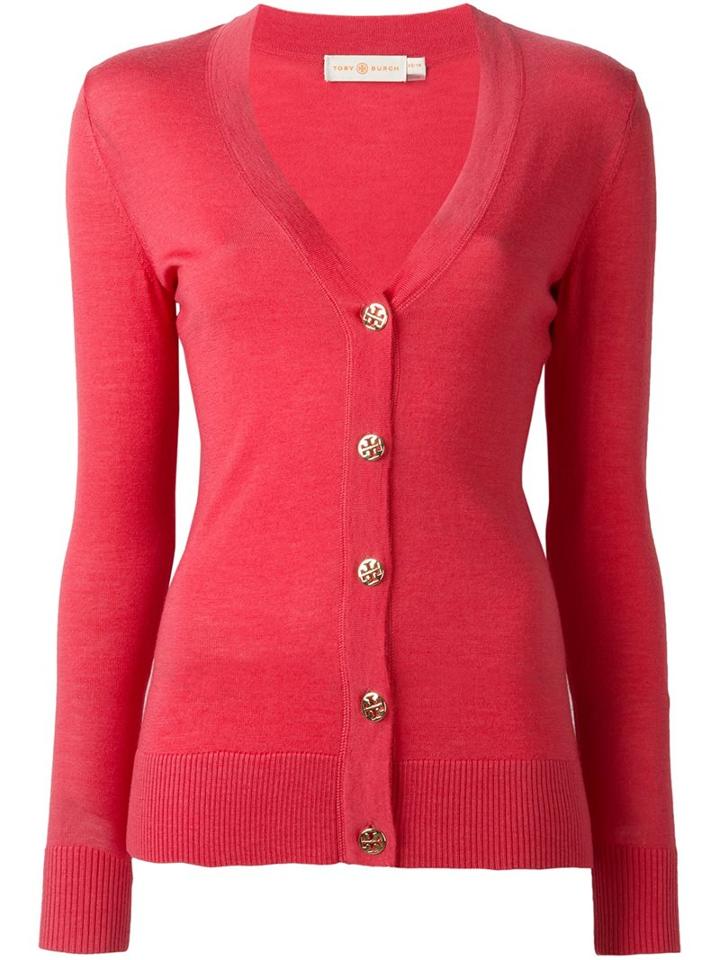 Tory Burch Logo Button Cardigan, Women's, Size: Xl, Pink/purple, Merino